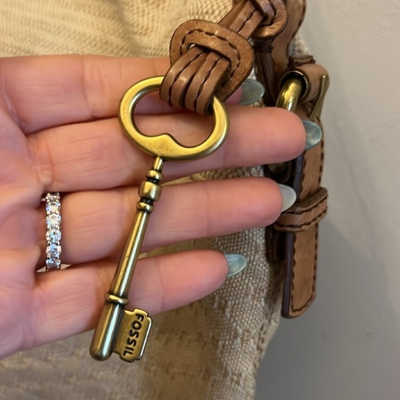 Fossil Explorer Bag Foldover Flap Canvas & Leather Zip Top Magnetic Closure - Picture 5 of 12